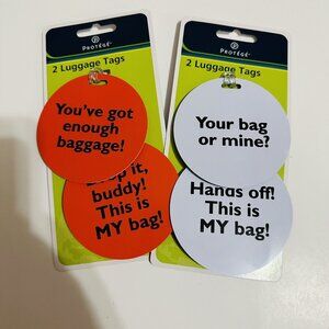 Protege Luggage Tags Set Of 4 Hands Off This Is MY Bag & Enough Baggage & Strap